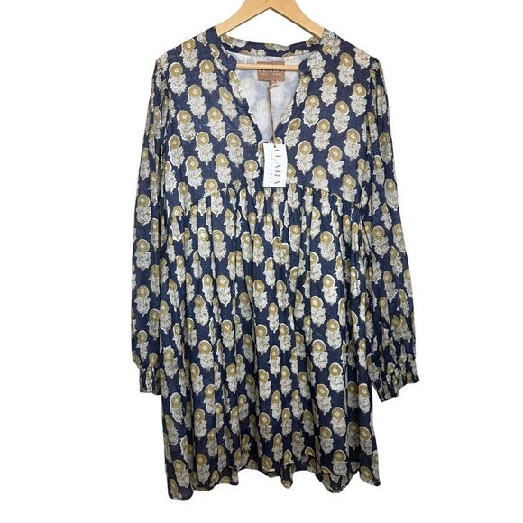 Clara the Label Navy Block Print Floral Mini Dress NWT Sz. S - Picture 1 of 7